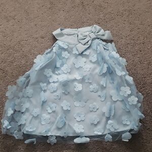 Elegant Blue Floral Dress with Bow